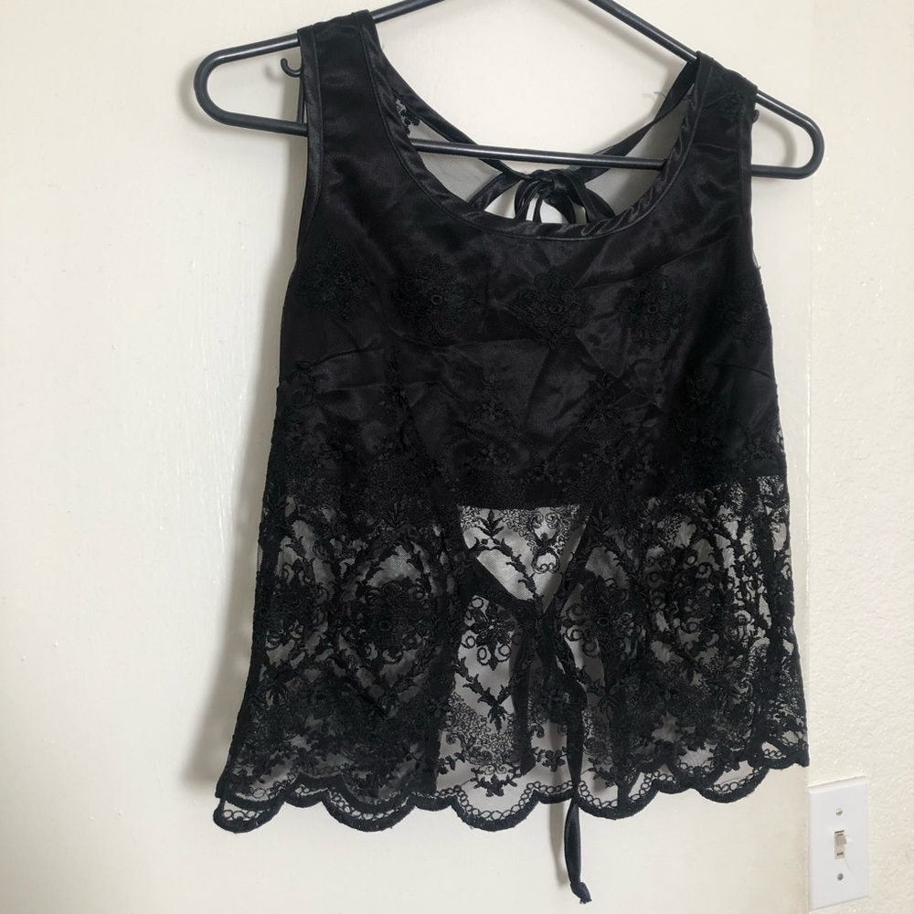 Sheer black lace crop tank